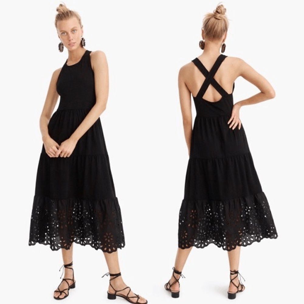 J Crew Tiered knit maxi dress with eyelet trim